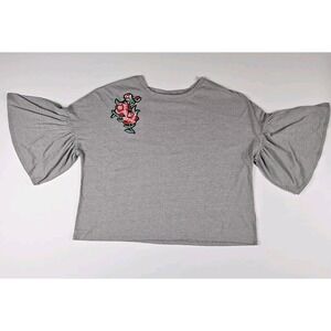 Olivia Sky Rose Embroidered Bell Sleeve Womens XL Shirt Whimsy Coquette Feminine